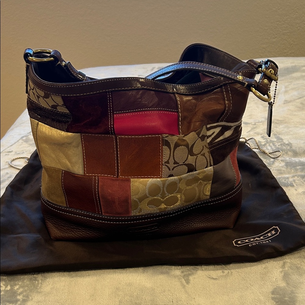 Coach Patchwork Shoulder Bag - Brown, Red, Cream